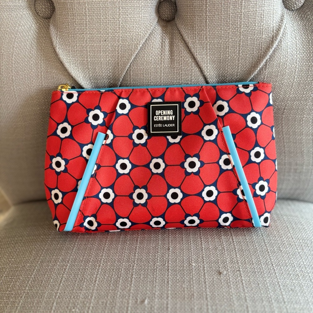 Estee Lauder Red and Blue Floral Cosmetic Bag